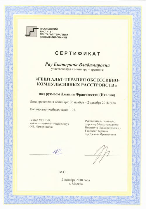 Диплом / сертификат Екатерины Рау 8